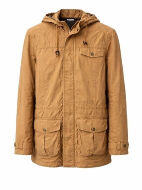 L.L.Bean Field Jacket Womens Medium Tan Hooded Utility Barn Coat Cotton Canvas